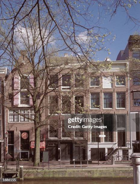 View of the front exterior of the Anne Frank House museum in Amsterdam, the Netherlands, circa 2000.