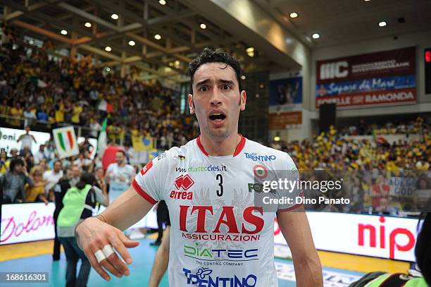 Emanuele Birarelli of Itas Diatec Trentino Trentino celebrates victory after game 5 of Playoffs Finals between Itas Diatec Trentino and Copra Elior...