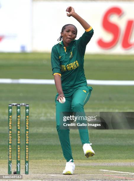 Ayabonga Khaka of the Proteas during the ICC Women's Championship, 1st ODI match between South Africa and New Zealand at JB Marks Oval on September...