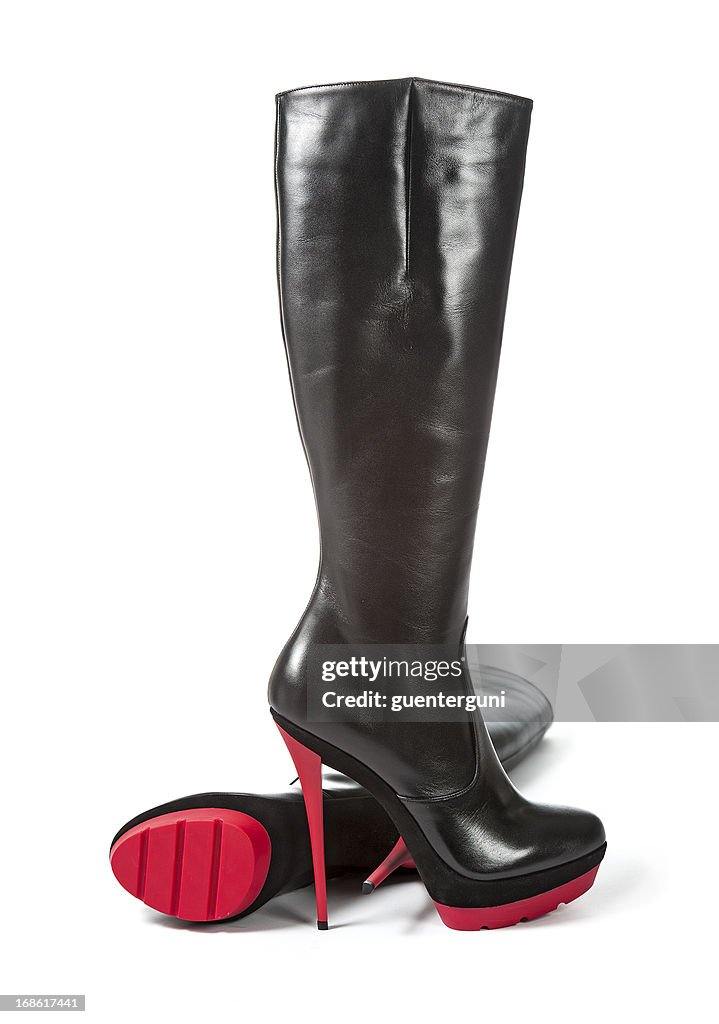 Fancy platform high heels boots with red sole