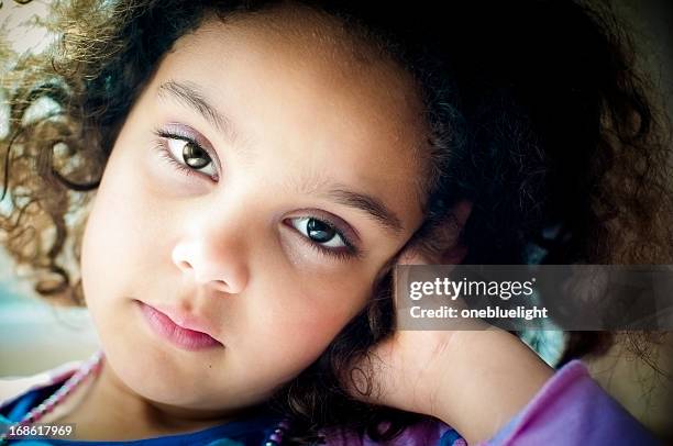 pensive 6 years old little girl - sad eyes stock pictures, royalty-free photos & images