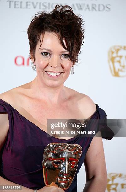 Olivia Colman with her Best Supporting Actress award during the Arqiva British Academy Television Awards 2013 at the Royal Festival Hall on May 12,...