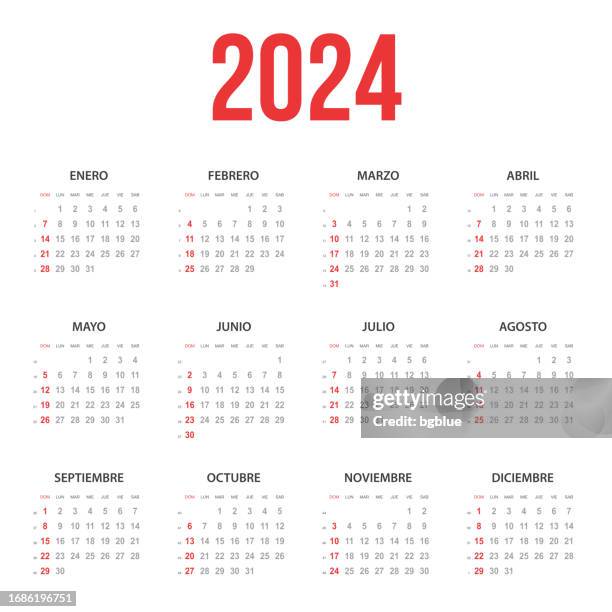 ilustraciones, imágenes clip art, dibujos animados e iconos de stock de calendario español 2024 - calendario español