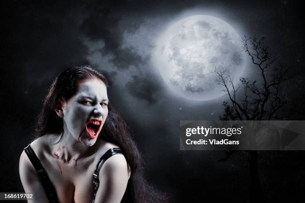 portrait of a female vampire - vampire silhouette stock pictures, royalty-free photos & images