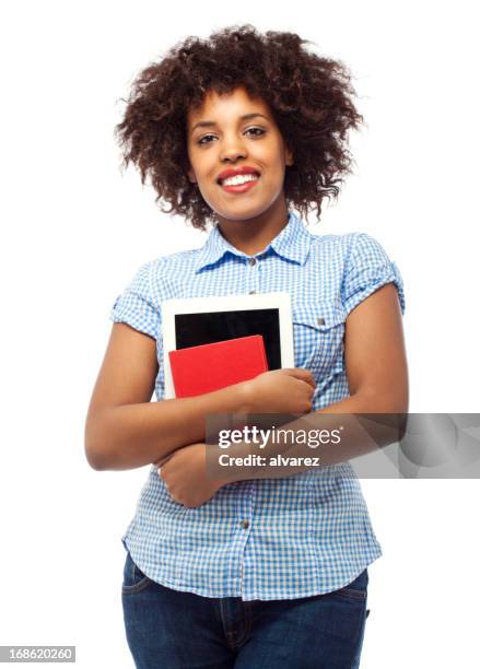 young woman student - african american young woman portrait white background stock pictures, royalty-free photos & images