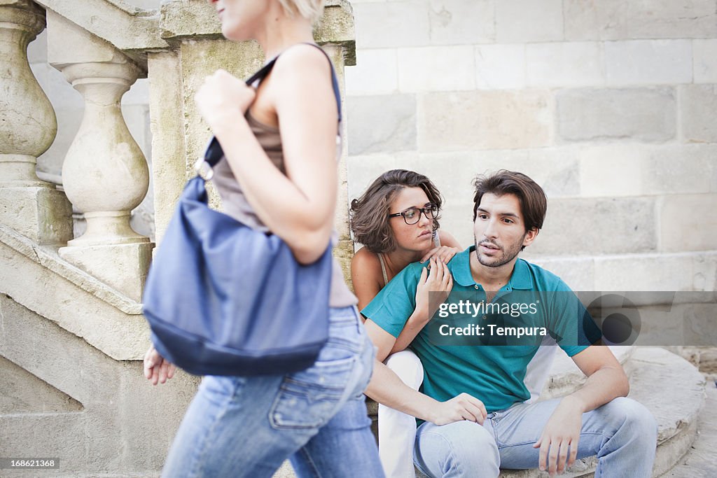 Young Italian couple in Bergamo, Northen Italy.