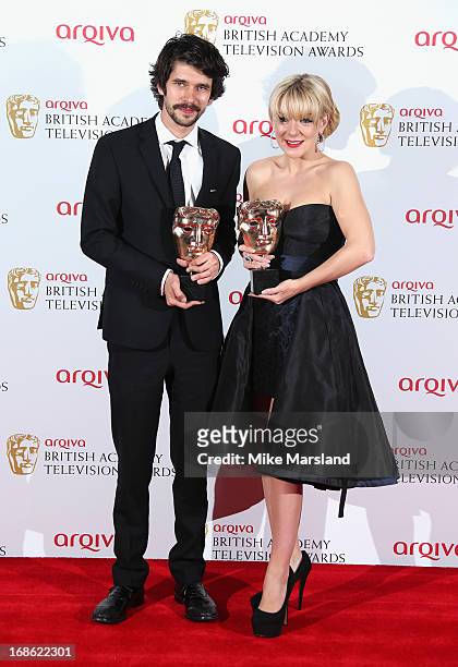 Ben Whishaw with his Best Actor award and Sheridan Smith with her Best Actress award during the Arqiva British Academy Television Awards 2013 at the...