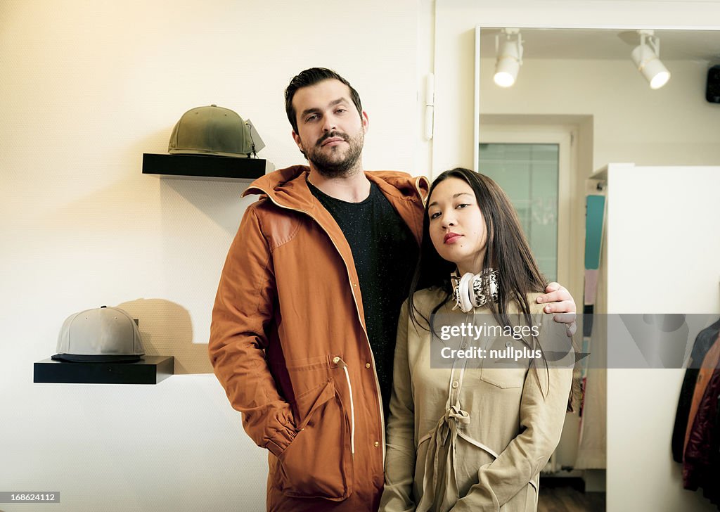 Couple shopping for clothes