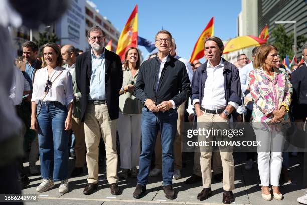 S Secretary General Cuca Gamarra, former Spanish Prime Minister Mariano Rajoy, People's Party President Alberto Nunez Feijoo and former Spanish Prime...