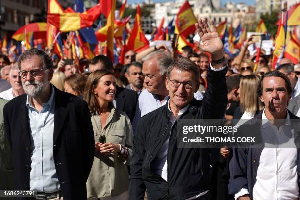 Former Spanish Prime Minister Mariano Rajoy, PP's Secretary General Cuca Gamarra, People's Party President Alberto Nunez Feijoo and former Spanish...