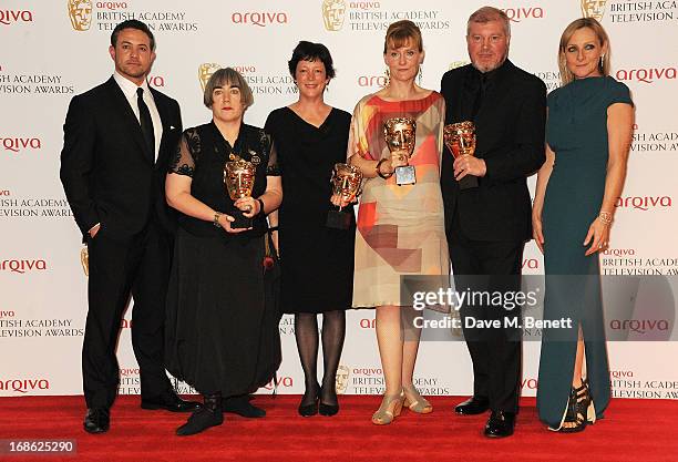 Presenter Warren Brown, winners of the Best Mini-Series award for 'Room At The Top' Aisling Walsh, Kate Triggs, Amanda Coe and Paul Fritt, and...