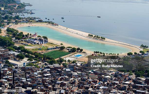 Aerial view of the "Piscino de Ramos" or Palm Beach Environmental Ramos. The Piscino de Ramos is a recreational area consisting of an artificial...