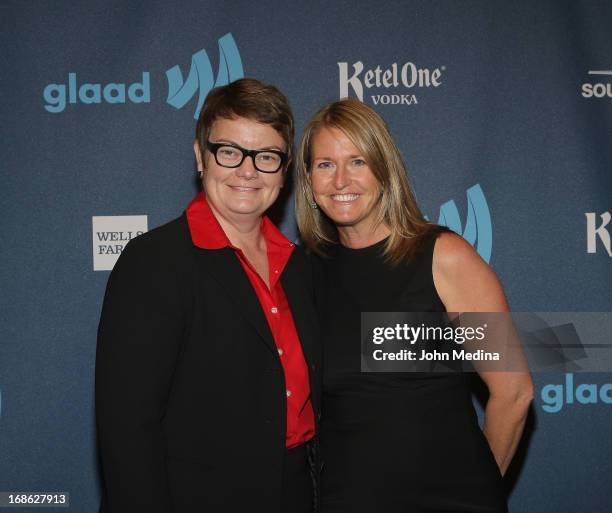 Kris Perry and partner Sandra Stier attend the 24th Annual GLAAD Media Awards at the Hilton San Francisco - Union Square on May 11, 2013 in San...