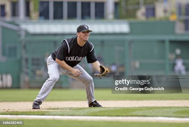 Third baseman Garrett Atkins of the Colorado Rockies looks on from the field during a game against the Pittsburgh Pirates at PNC Park on July 24,...
