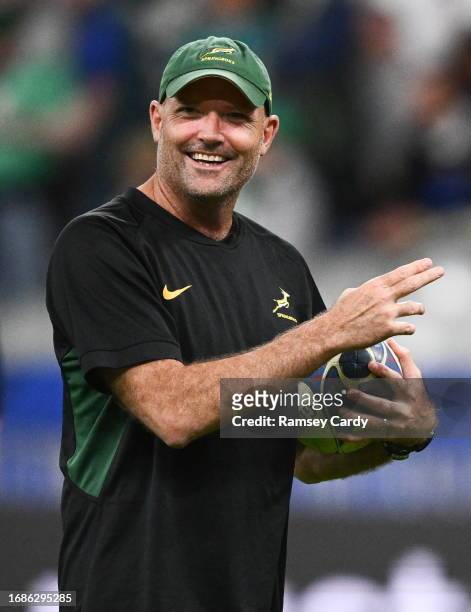 Paris , France - 23 September 2023; South Africa head coach Jacques Nienaber before the 2023 Rugby World Cup Pool B match between South Africa and...