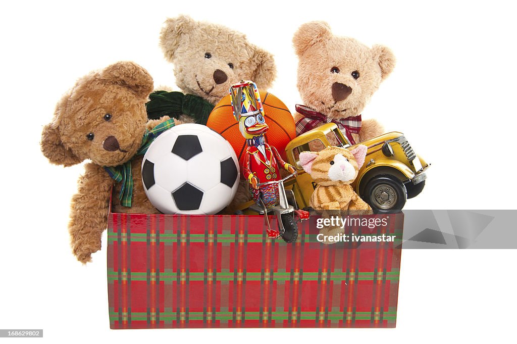 Urne de Donation avec ours en peluche, des balles et jouets