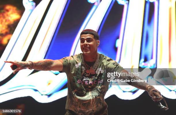 Lunay performs during the Rumbazo Mexican Independence Day block party at the Downtown Las Vegas Events Center on September 16, 2023 in Las Vegas,...