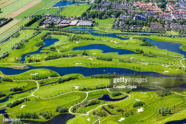 golf course aerial view - golf water stock pictures, royalty-free photos & images