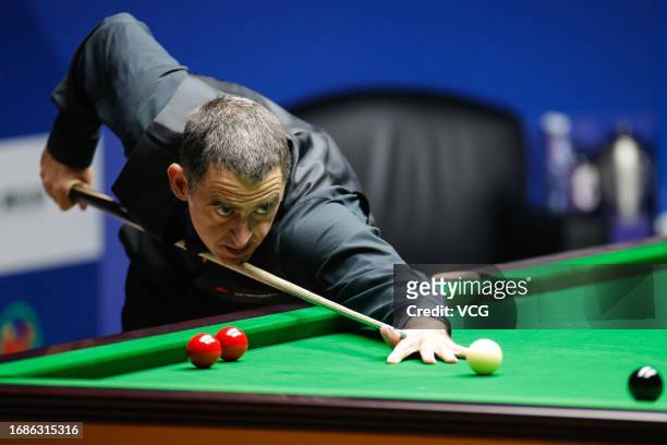 Ronnie O'Sullivan of England plays a shot in the Final match against Luca Brecel of Belgium on day 7 of World Snooker Shanghai Masters 2023 at...