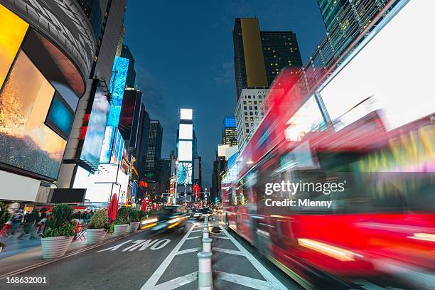 new york city times square at night - tourist bus stock pictures, royalty-free photos & images