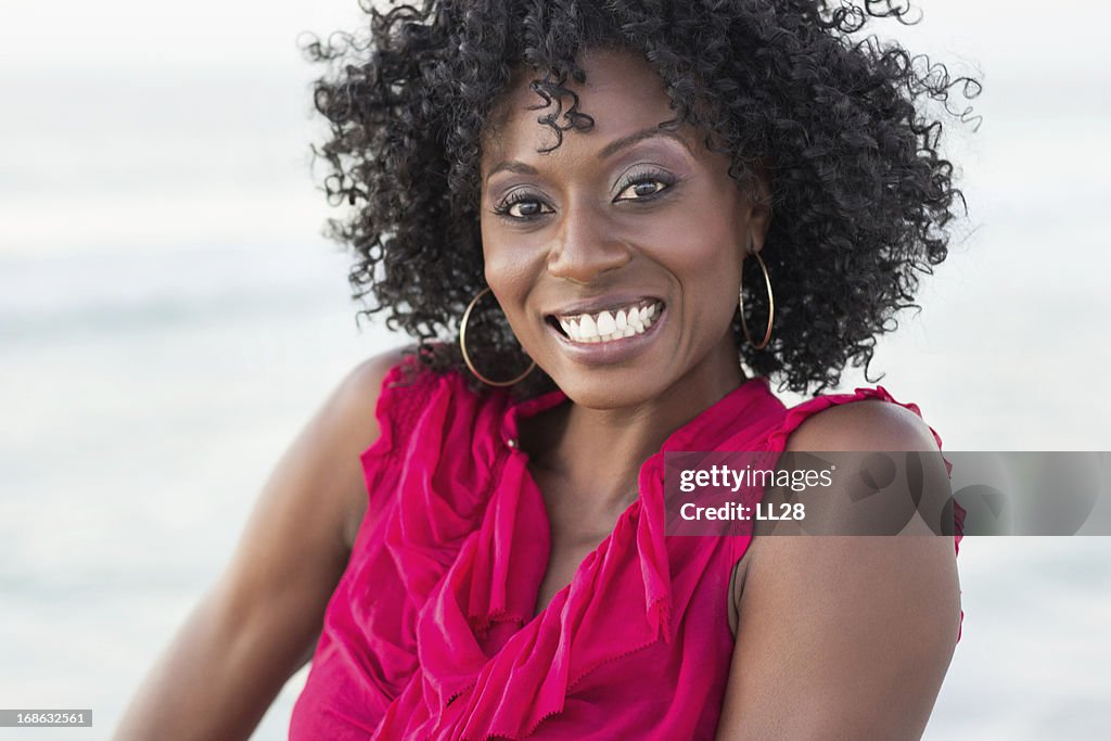 Woman With Curly Hair Smiling