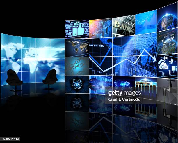 parede de vídeo digital com ecrãs - estúdio de televisão imagens e fotografias de stock