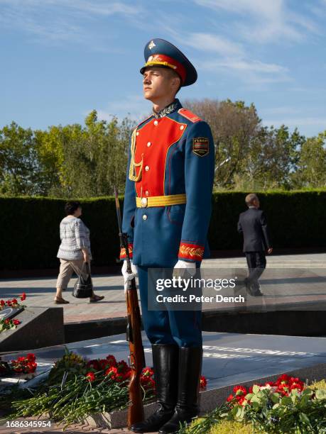 An Honour Guard member on duty at the Memorial of Military Glory on Republic Day on September 2, 2023 in Tiraspol, Moldova . Tiraspol is the capital...