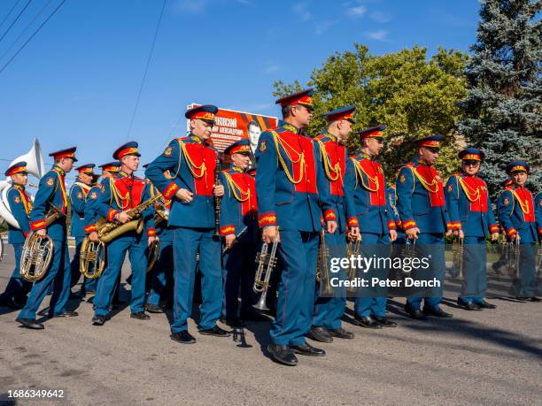 Honour Guard military band parade along 25 October Street on REpublic Day on September 2, 2023 in Tiraspol, Moldova . Tiraspol is the capital of...