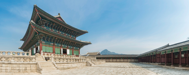 Seoul Gyeongbokgung ornate traditional architecture panorama Korea