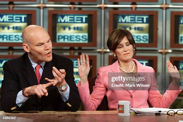 Democratic Consultant James Carville and his wife, Mary Matalin, discuss U.S. President Bill Clinton and campaign 2000 on NBC's 'Meet the Press' May...