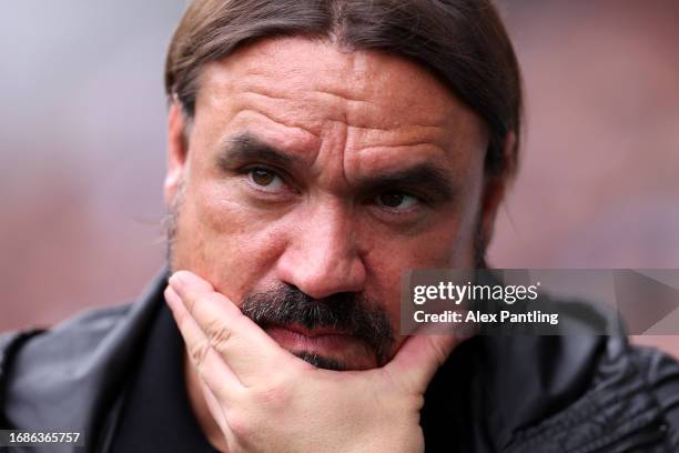 Daniel Farke, Manager of Leeds United, looks on prior to the Sky Bet Championship match between Millwall and Leeds United at The Den on September 17,...