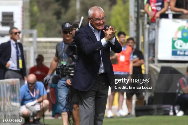 Cagliari's coach Claudio Ranieri reacts during the Serie A TIM match between Cagliari Calcio and Udinese Calcio at Sardegna Arena on September 17,...