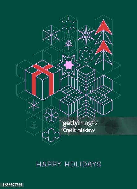 frohe feiertage karte geometrisch - weihnachtskarte stock-grafiken, -clipart, -cartoons und -symbole
