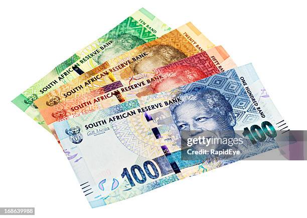 variety of new south african mandela banknotesa - south african currency stock pictures, royalty-free photos & images