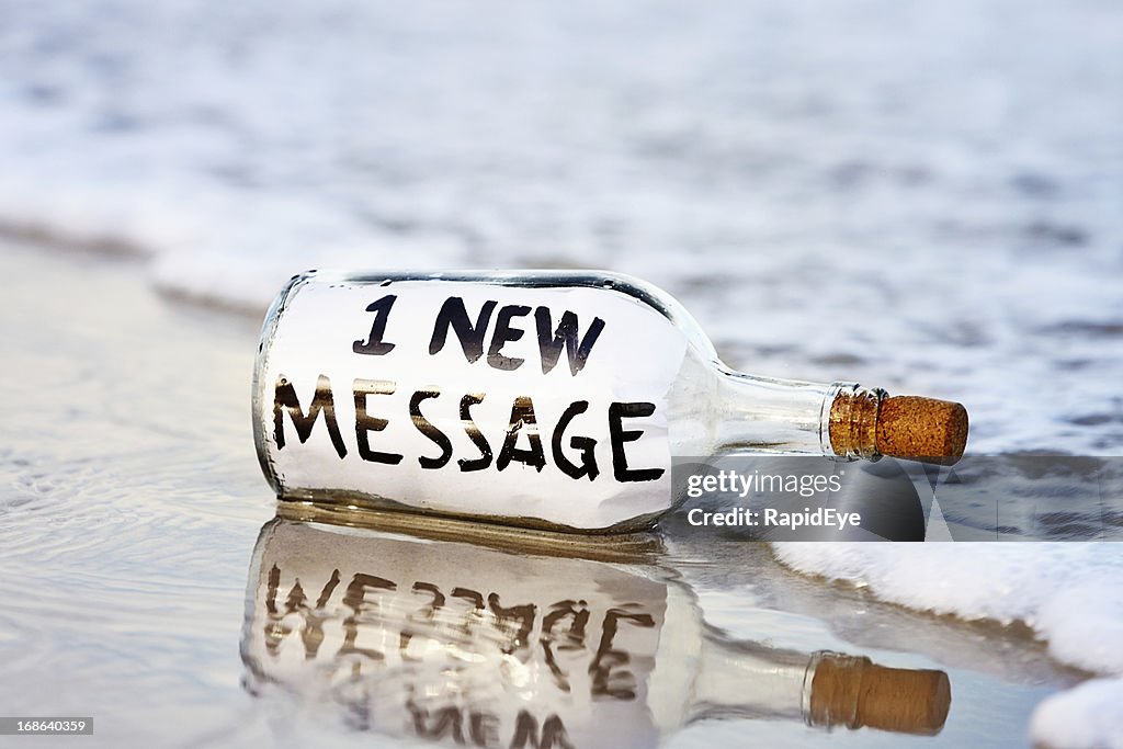 1 new message says washed-up note in bottle on shore