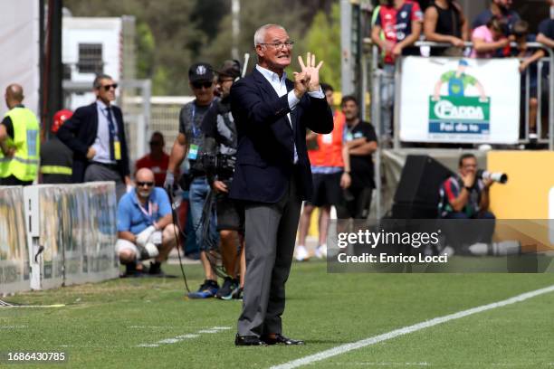 Claudio Ranieri coach of Cagliari reacts during the Serie A TIM match between Cagliari Calcio and Udinese Calcio at Sardegna Arena on September 17,...