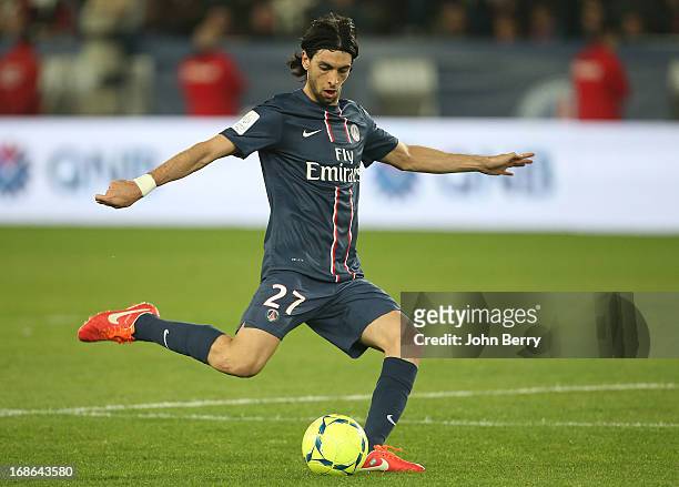 Javier Pastore of PSG in action during the Ligue 1 match between Paris Saint-Germain FC and Valenciennes FC at the Parc des Princes stadium on May 5,...