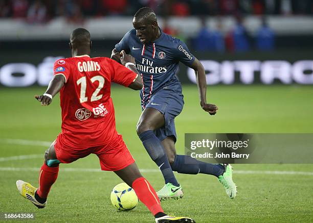 Mamadou Sakho of PSG in action during the Ligue 1 match between Paris Saint-Germain FC and Valenciennes FC at the Parc des Princes stadium on May 5,...