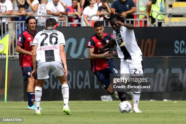 Alessandro Deiola of Cagliari in contrast with Festy Ebosele of Udineseduring the Serie A TIM match between Cagliari Calcio and Udinese Calcio at...