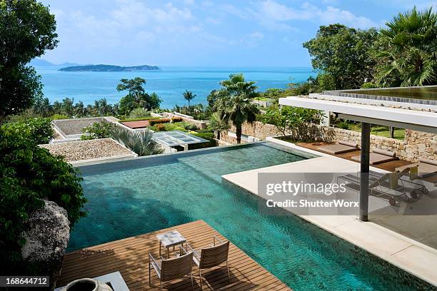 island villa pool - grounds stock pictures, royalty-free photos & images