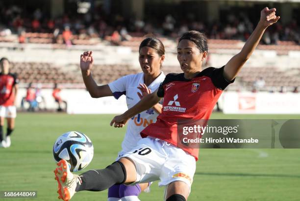 Kozue Ando of Mitsubishi Heavy Industries Urawa Red Diamonds Ladies in action during the WE.LEAGUE match between Mitsubishi Heavy Industries Urawa...