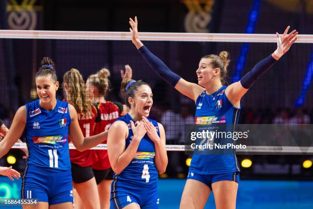 Anna Danesi , Francesca Bosio , Ekaterina Antropova during Italy vs Germany FIVB Women's Volleyball Olympic Qualifying Tournament, in Lodz, Poland on...