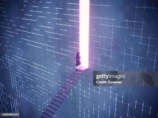 mujer de negocios entrando al portal - portal fotografías e imágenes de stock