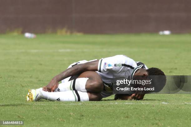 A player of Udinese injurd during the Serie A TIM match between Cagliari Calcio and Udinese Calcio at Sardegna Arena on September 17, 2023 in...