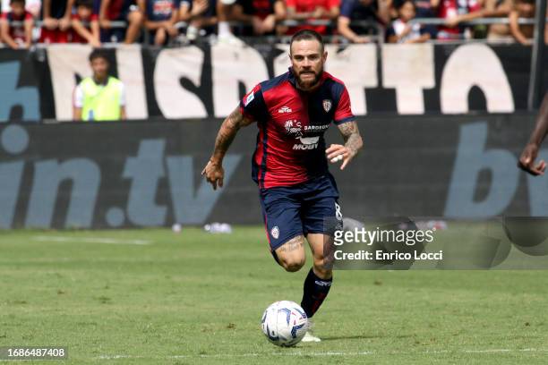 Nahitan Nandez of Cagliari in action during the Serie A TIM match between Cagliari Calcio and Udinese Calcio at Sardegna Arena on September 17, 2023...