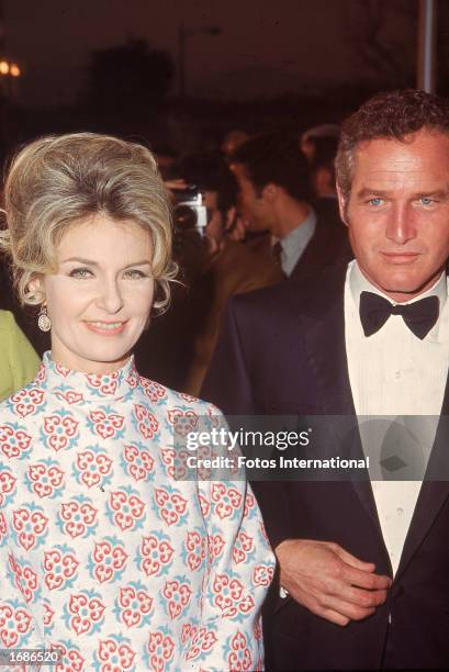 Married American actors Paul Newman and Joanne Woodward attend the Academy Awards party, April 1969.