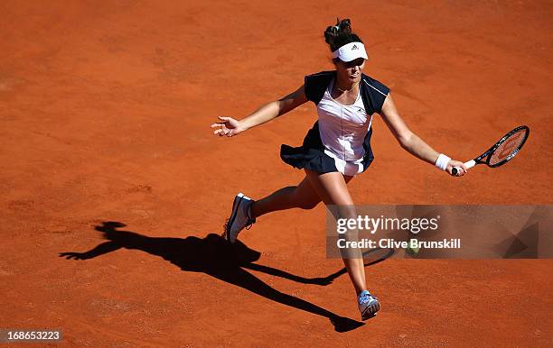 Laura Robson of Great Britain runs to play a forehand against Venus Williams of the USA in their first round match during day two of the...