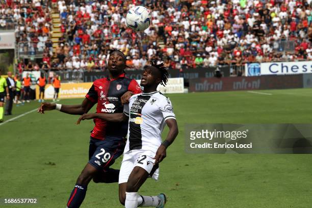 Antoine Makoumbou of Cagliari in contrast during the Serie A TIM match between Cagliari Calcio and Udinese Calcio at Sardegna Arena on September 17,...