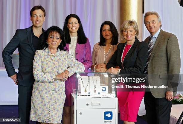 Oliver Kleine of Leobardo, Regine Sixt, Bianca Kleine, Celine Schlensak, Mauritia Mack and Juergen Mack pose during the presentation of the new...