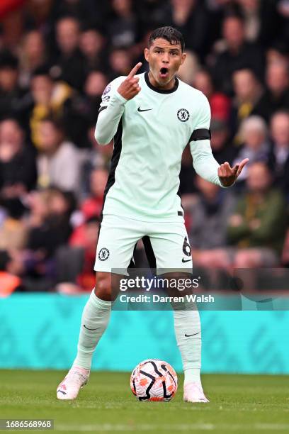 Thiago Silva of Chelsea gestures during the Premier League match between AFC Bournemouth and Chelsea FC at Vitality Stadium on September 17, 2023 in...